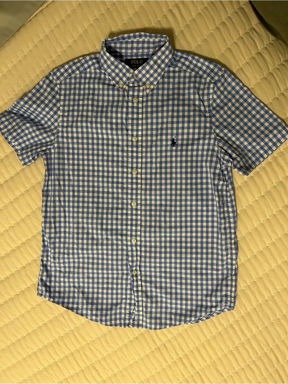 Ralph Lauren Blue and White Gingham Short-Sleeve Button-Down Shirt